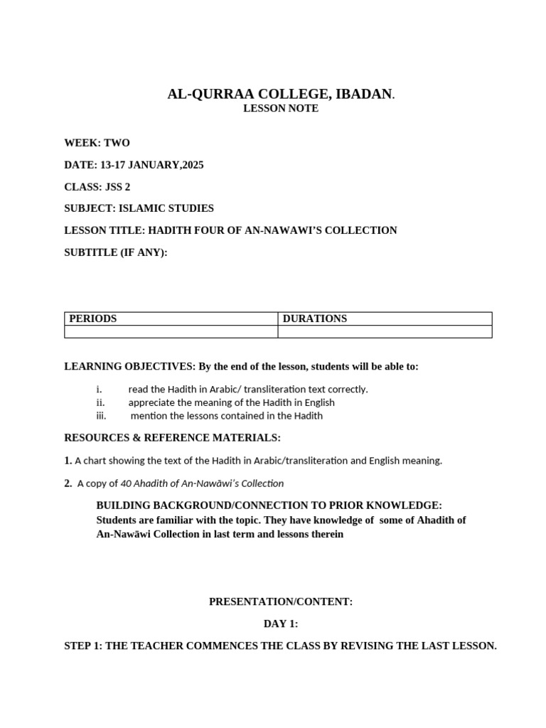 JSS2 Islamic Studies Lesson Notes | PDF | Islamic Jurisprudence | Sharia