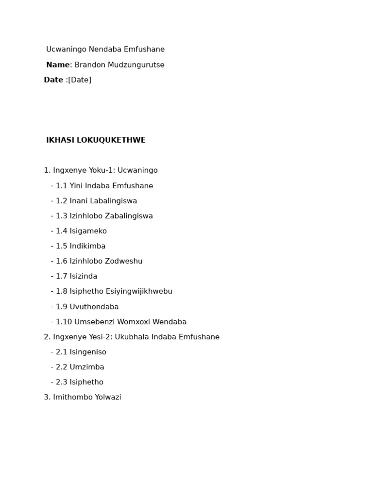 Izinhlobo Zabalingiswa Endabeni Emfushane | PDF
