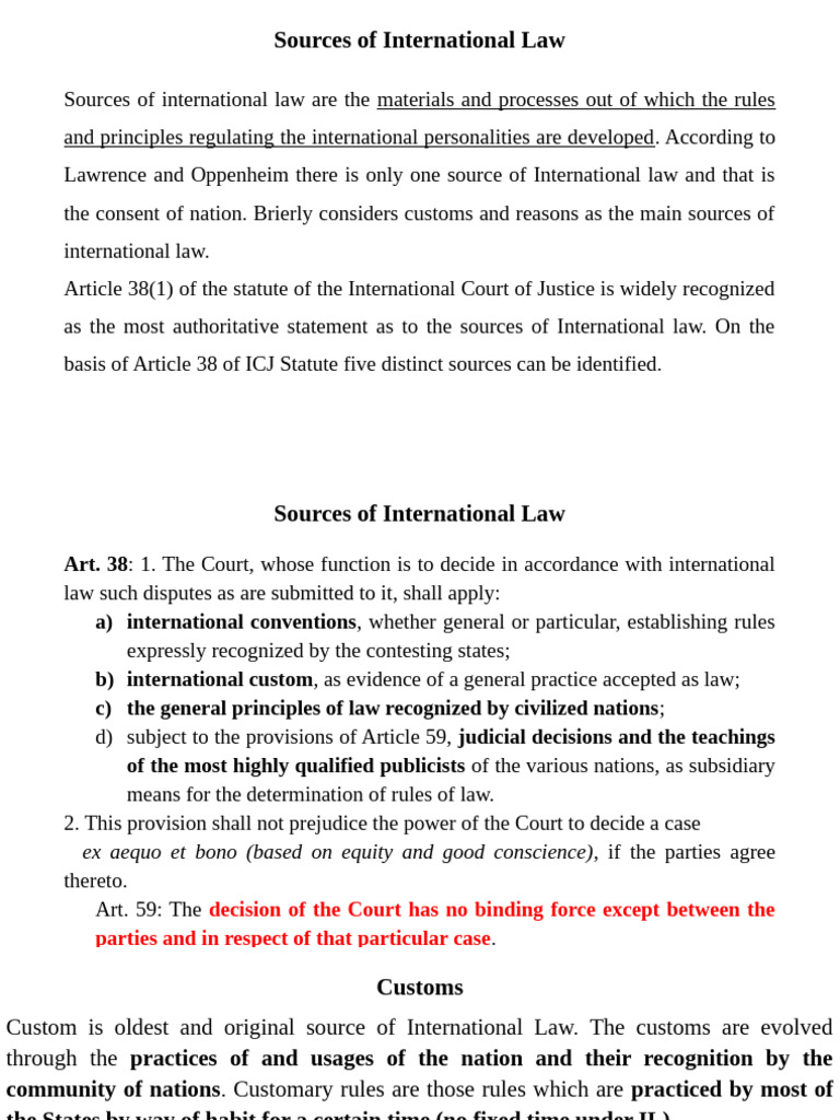 Sources of International Law | PDF | International Law | Treaty