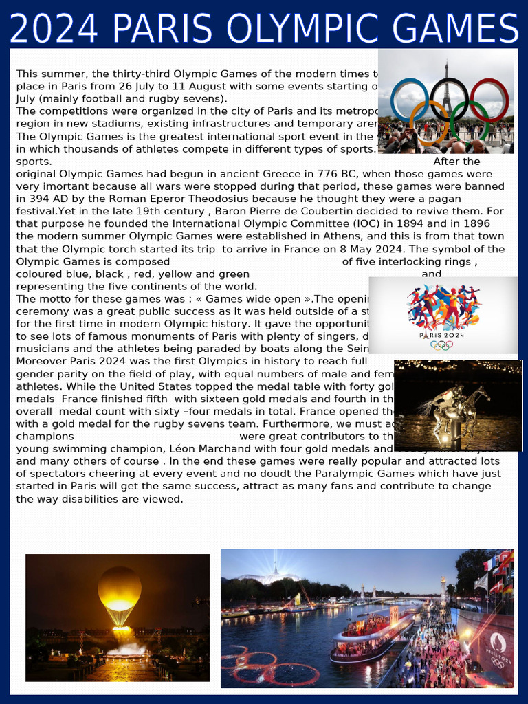 Paris 2024 Olympics Overview and Highlights | PDF | Olympic Games | Sports