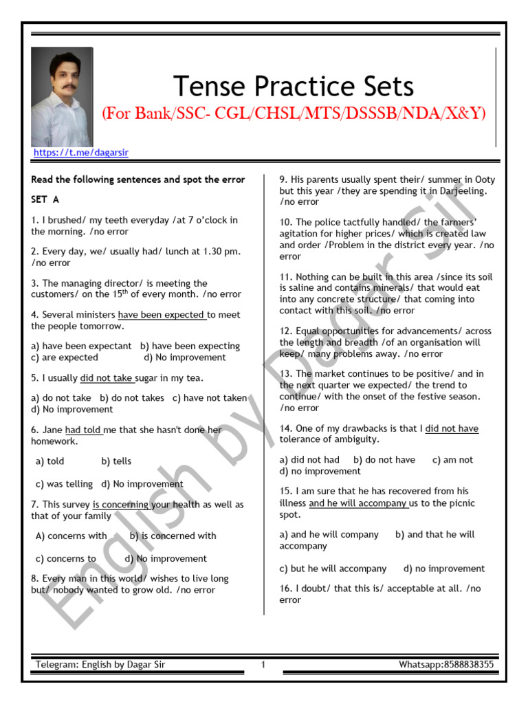 Tense Practice Sets for Exam Prep | PDF | Prescription Drugs