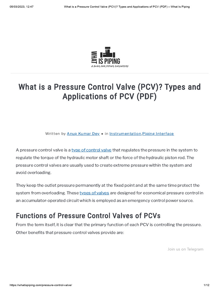 Types and Functions of Pressure Control Valves | PDF | Valve ...