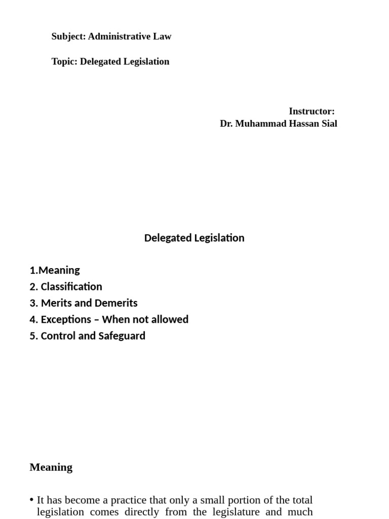 Lecture Delegated Legislation | PDF | Public Law | Common Law