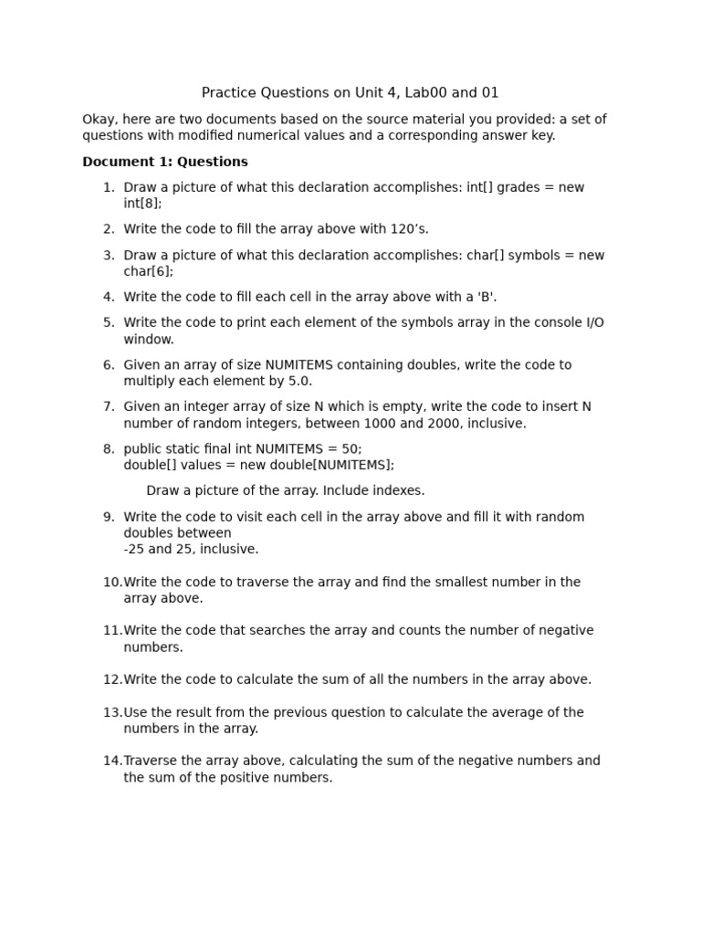 Practice+Questions+on+Unit+4+Lab00+and+01 | PDF | Integer (Computer ...