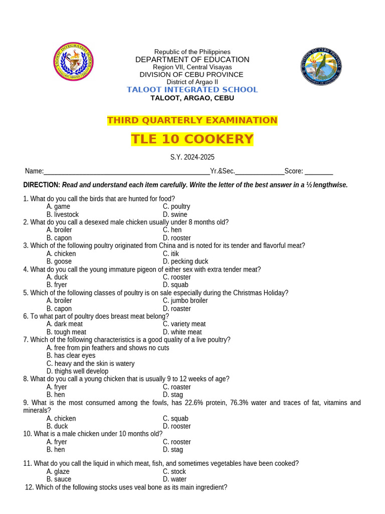 TLE 10 COOKERY 3rd Quarter | PDF | Soup | Stock (Food)