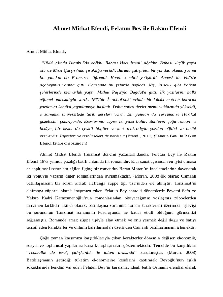 5.ahmet Mithat Efendi - Felatun Bey Ile Rakım Efendi | PDF