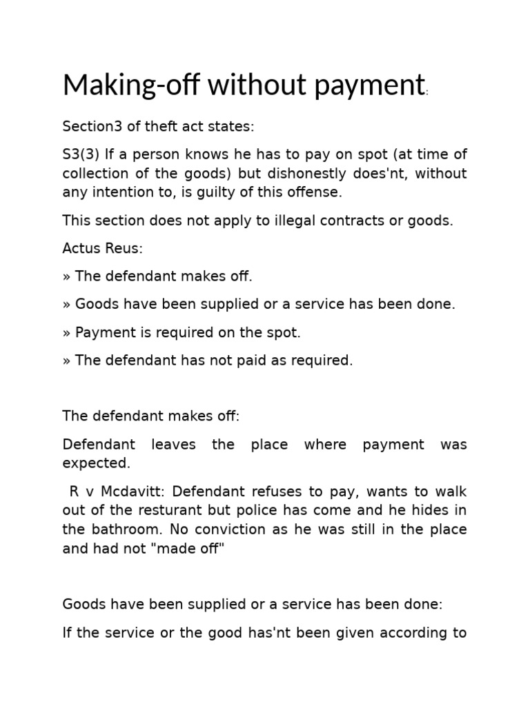 Understanding Making Off Without Payment | PDF | Theft | Justice