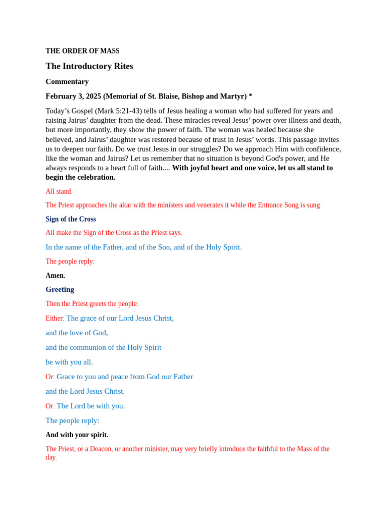 THE ORDER OF MASS February 4, 2025 PDF Lord