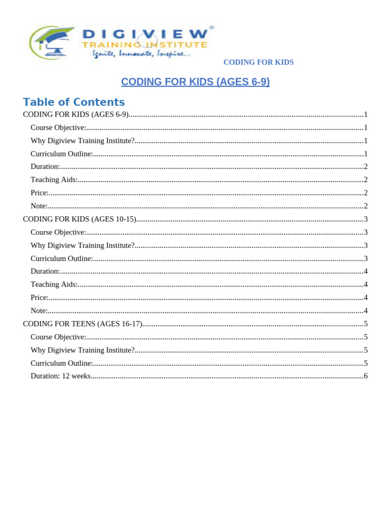 Coding Courses for Kids at Digiview | PDF | Scratch (Programming ...