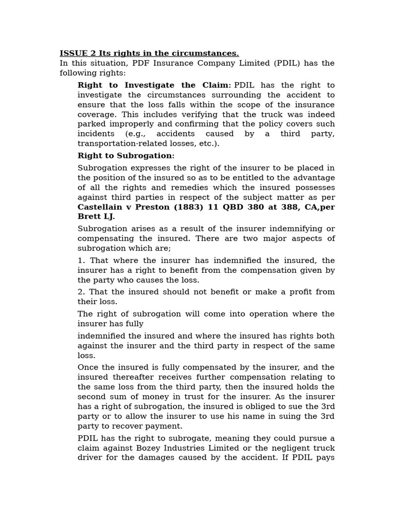 Issue 2 document | PDF | Insurance | Subrogation