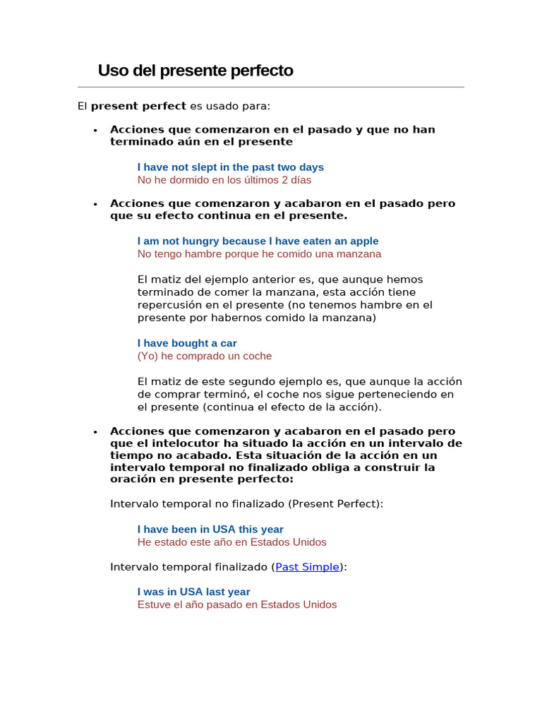 Ejemplos del Presente Perfecto | PDF