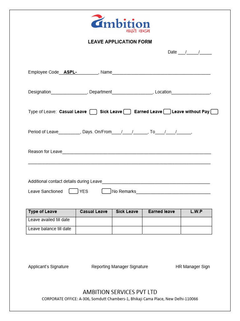 Leave Application Form Template | PDF