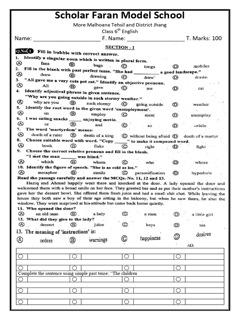 Class 6th English - Docxd | PDF