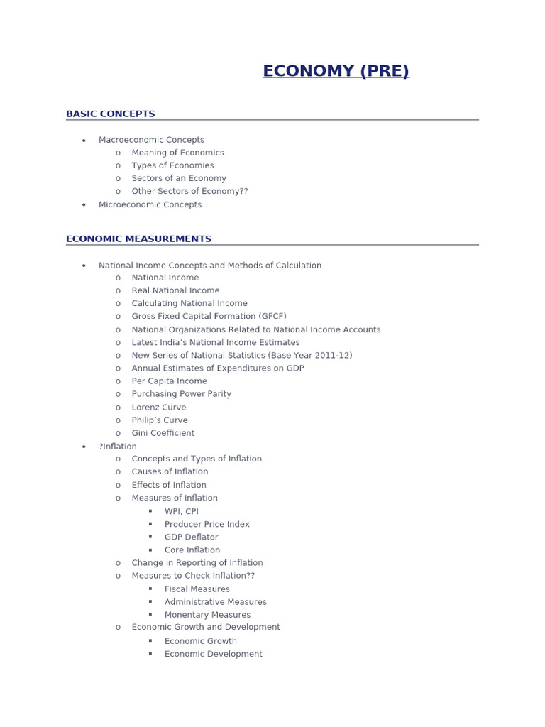 Comprehensive Overview of Indian Economy | PDF | Inflation | Measures ...