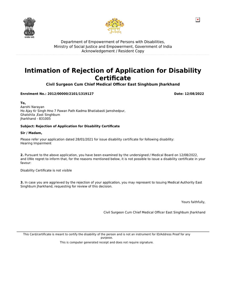 Rejection Card | PDF