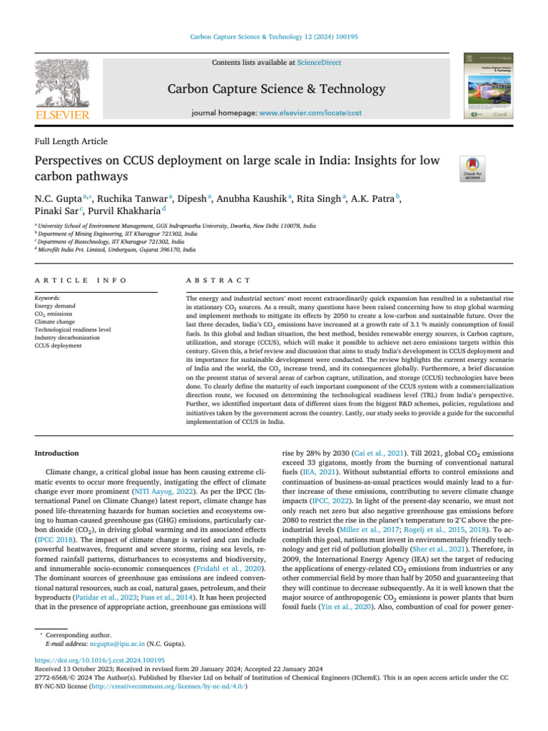 Perspectives On CCUS Deployment On Large Scale in I - 2024 - Carbon ...
