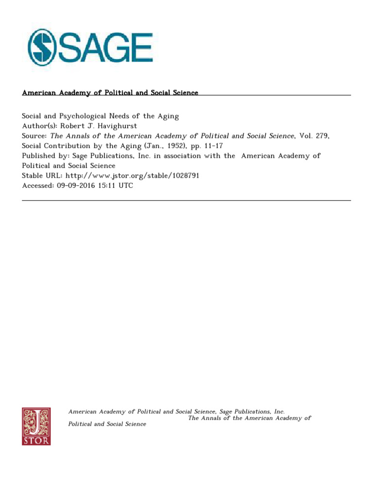 Social and Psychological Needs of Aging | PDF | Old Age | Behavioural ...