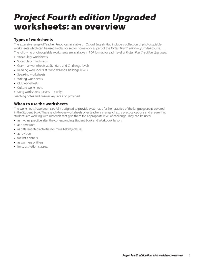Worksheets Overview Project Fourth Edition Upgraded Pdf Vocabulary