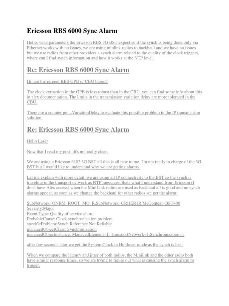 Ericsson RBS 6000 Sync Alarm | PDF | Internet Standards | Computer ...