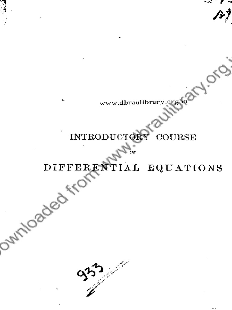 Introductory Course in Differential Equations | PDF