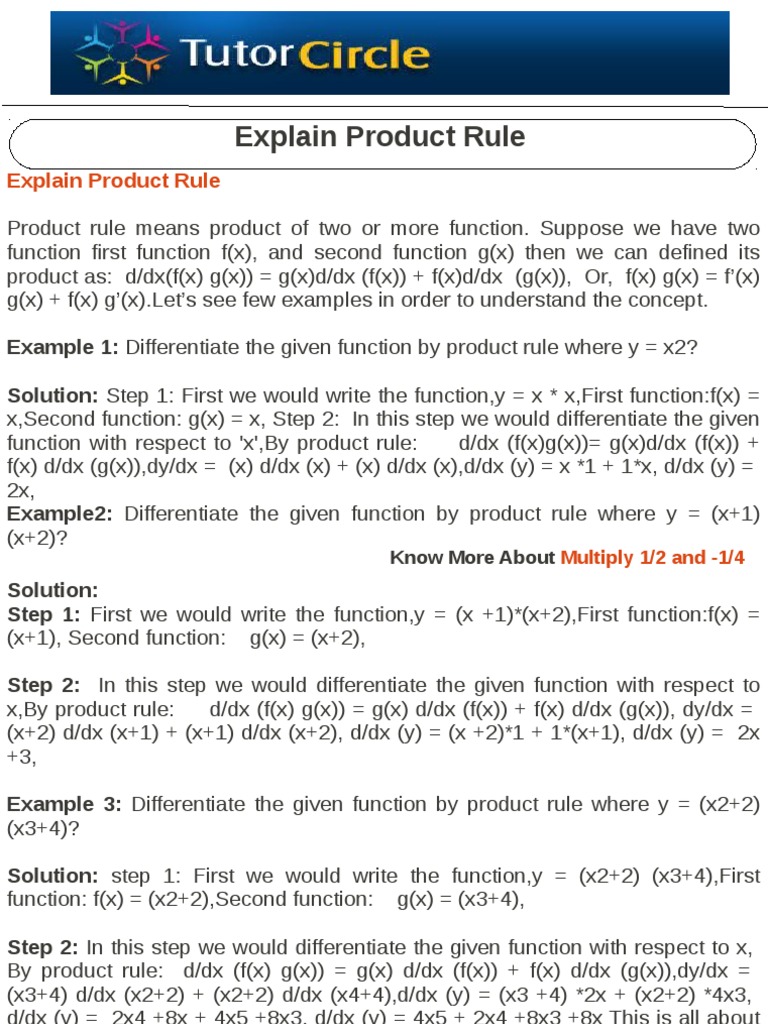 Explain Product Rule PDF Differential Calculus Function (Mathematics)