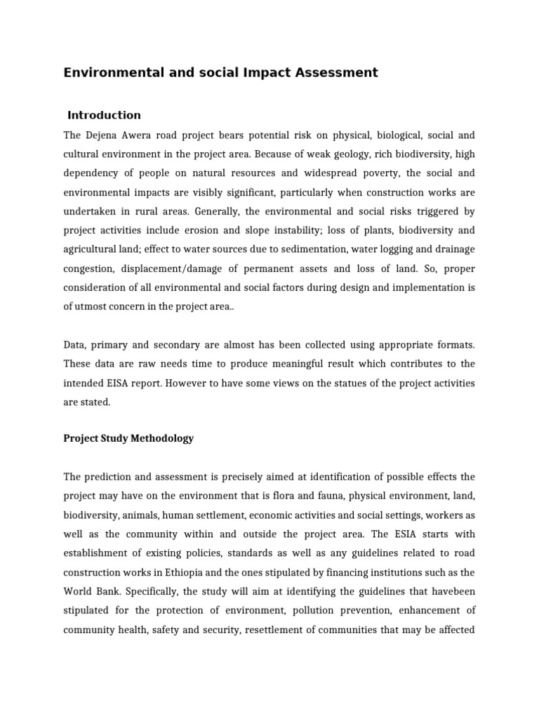 Dejena Awera Road Project ESIA Overview | PDF | Environmental Impact ...