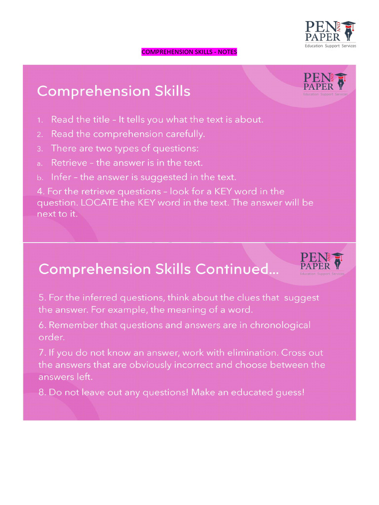 Comprehension Skills - Notes | PDF