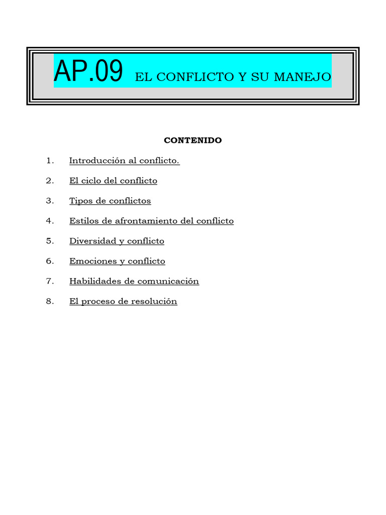 Manejo y Resolución de Conflictos | PDF | Conflicto (proceso) | Las ...
