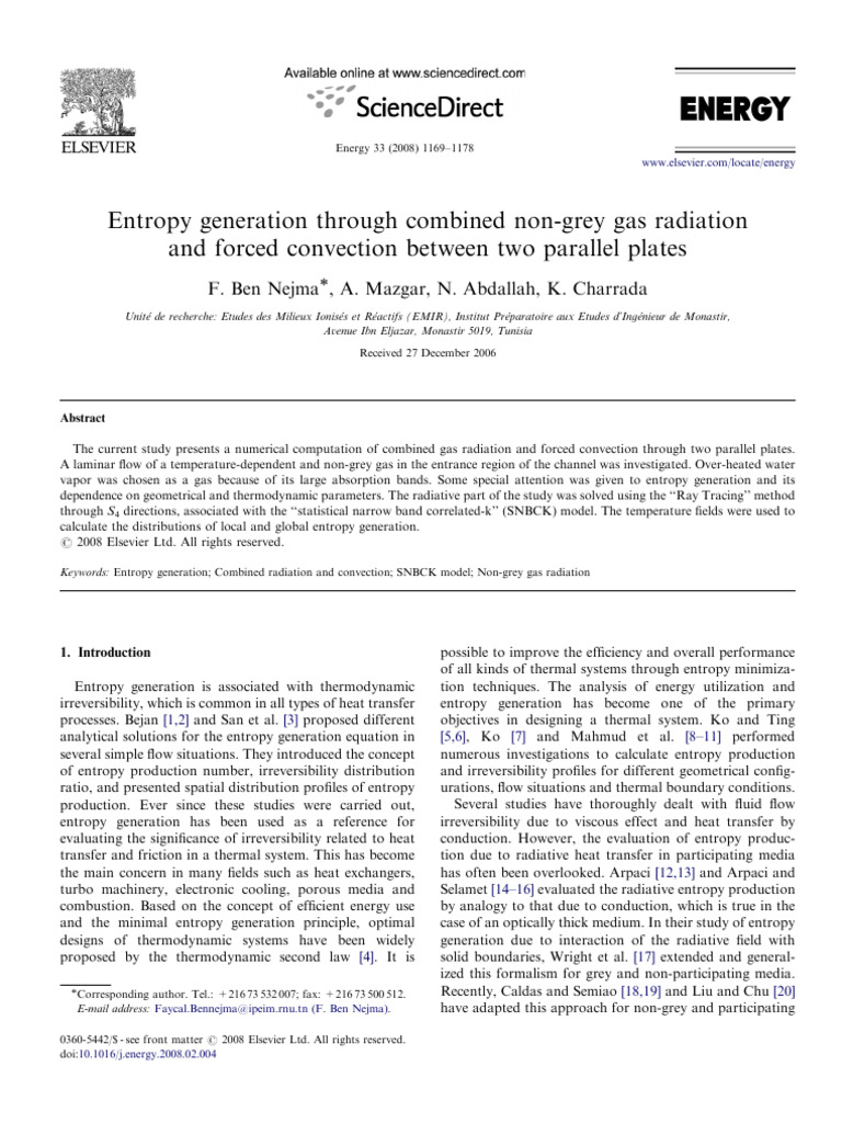 Entropy Generation in Gas Radiation and Convection | PDF | Heat | Entropy