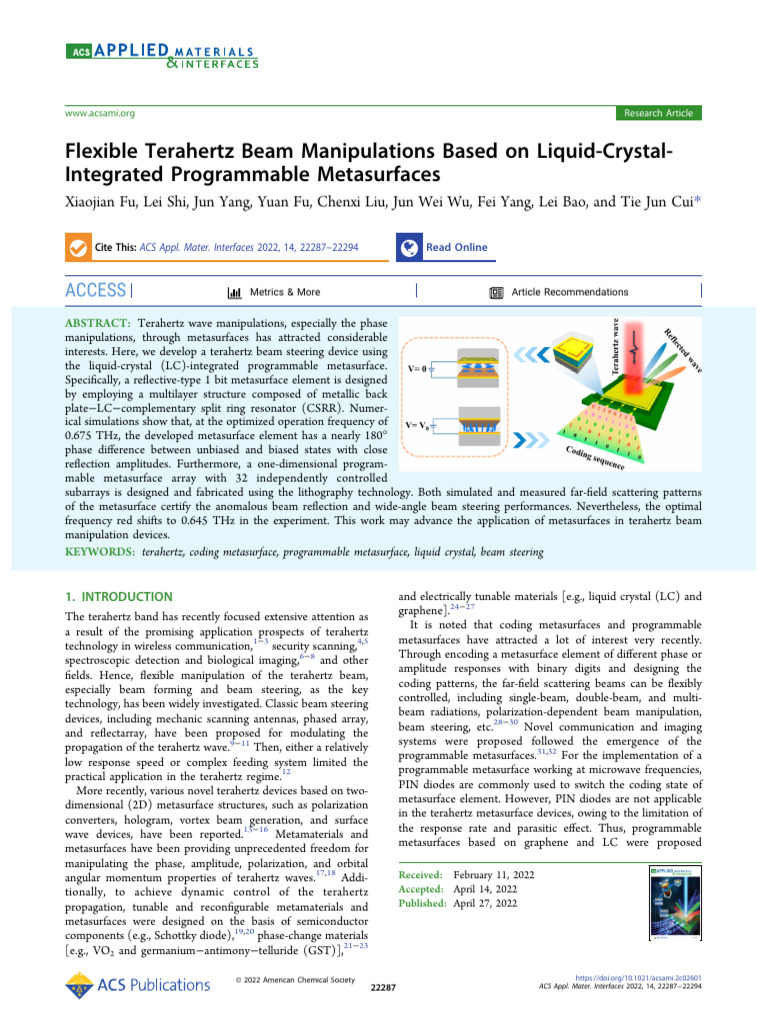 Fu Et Al 2022 Flexible Terahertz Beam Manipulations Based On Liquid ...
