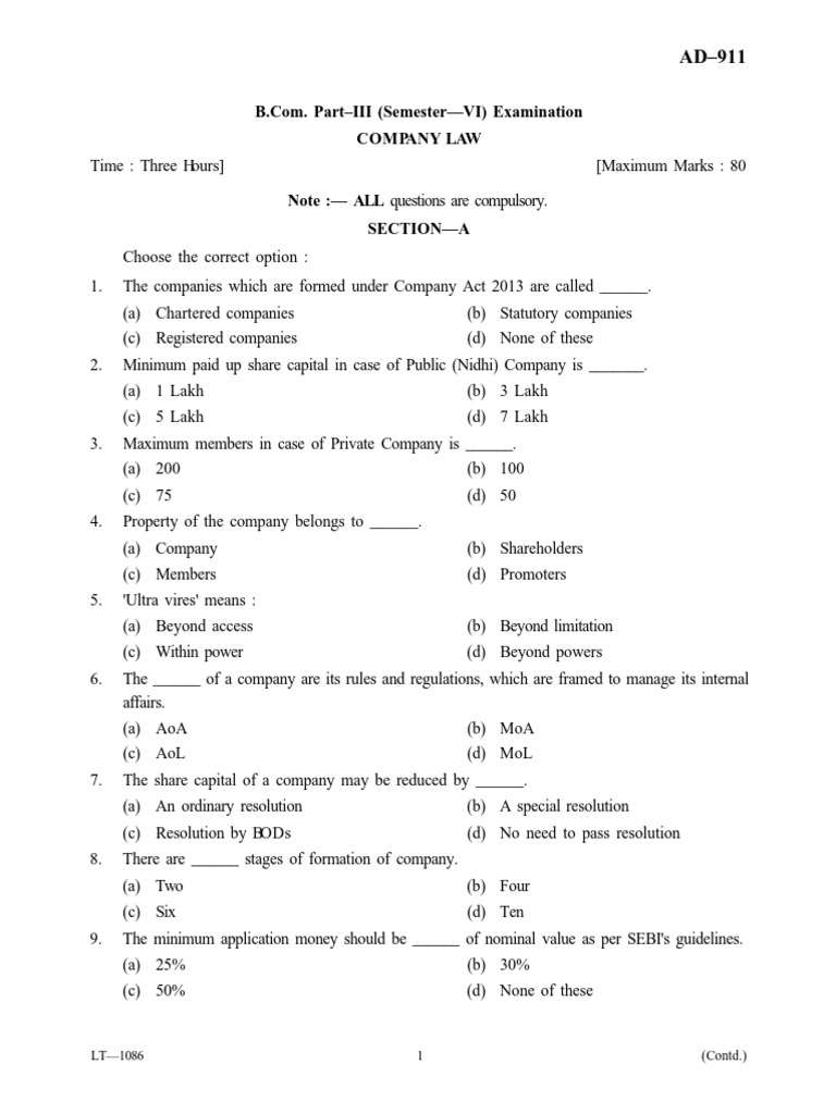 Company Law Exam Questions and Answers | PDF | Stock Market | Companies