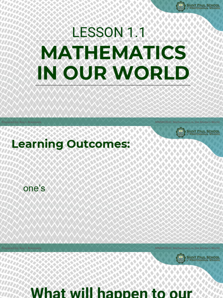 Lesson 1.1 Mathematics in Our World | PDF | Pattern | Mathematics