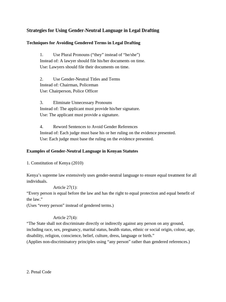 Strategies For Using Gender-Neutral Language in Legal Drafting | PDF ...