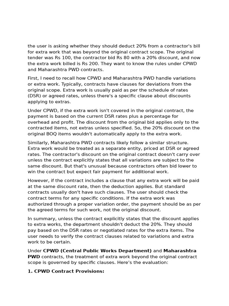 CPWD & Maharashtra PWD Extra Work Rules | PDF | Tax Deduction ...