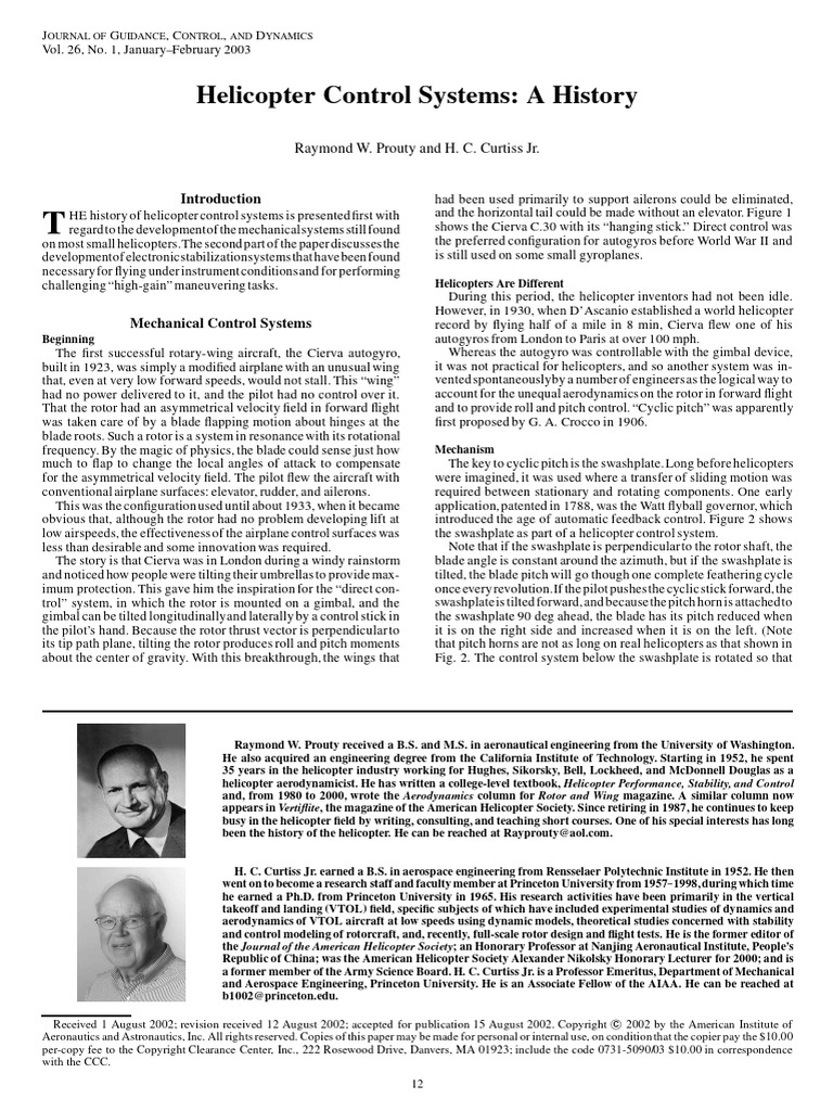 Helicopter Control Systems - A History, Prouty - Jogc v26n1 2003 | PDF ...