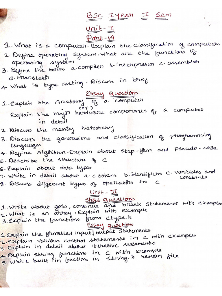 computer science important questions sem 1 | PDF