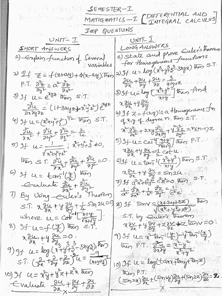Mathematics Sem I Imp Qns | PDF