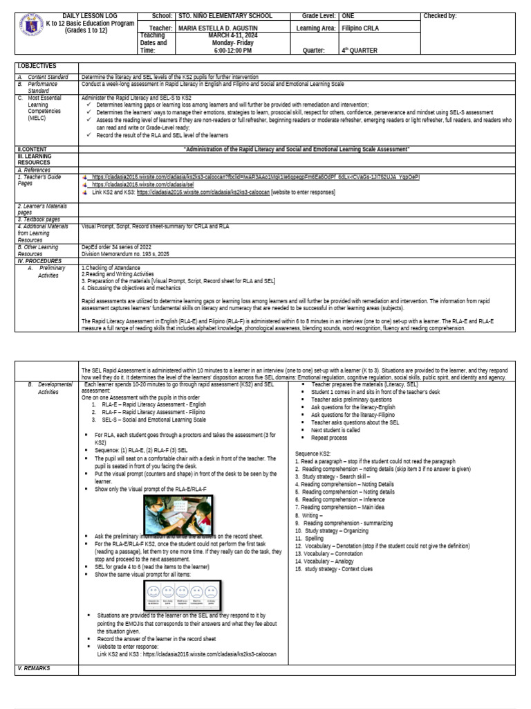 CRLA Assessment for Grade 1 Learners | PDF | Reading Comprehension ...