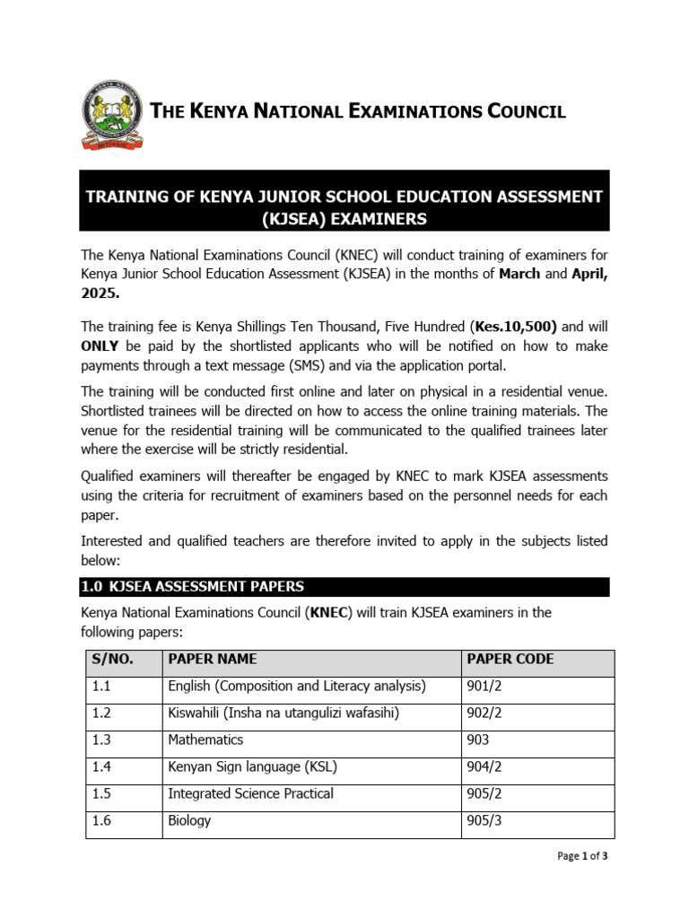 April Training of Kjsea Examiners | PDF | Kenya