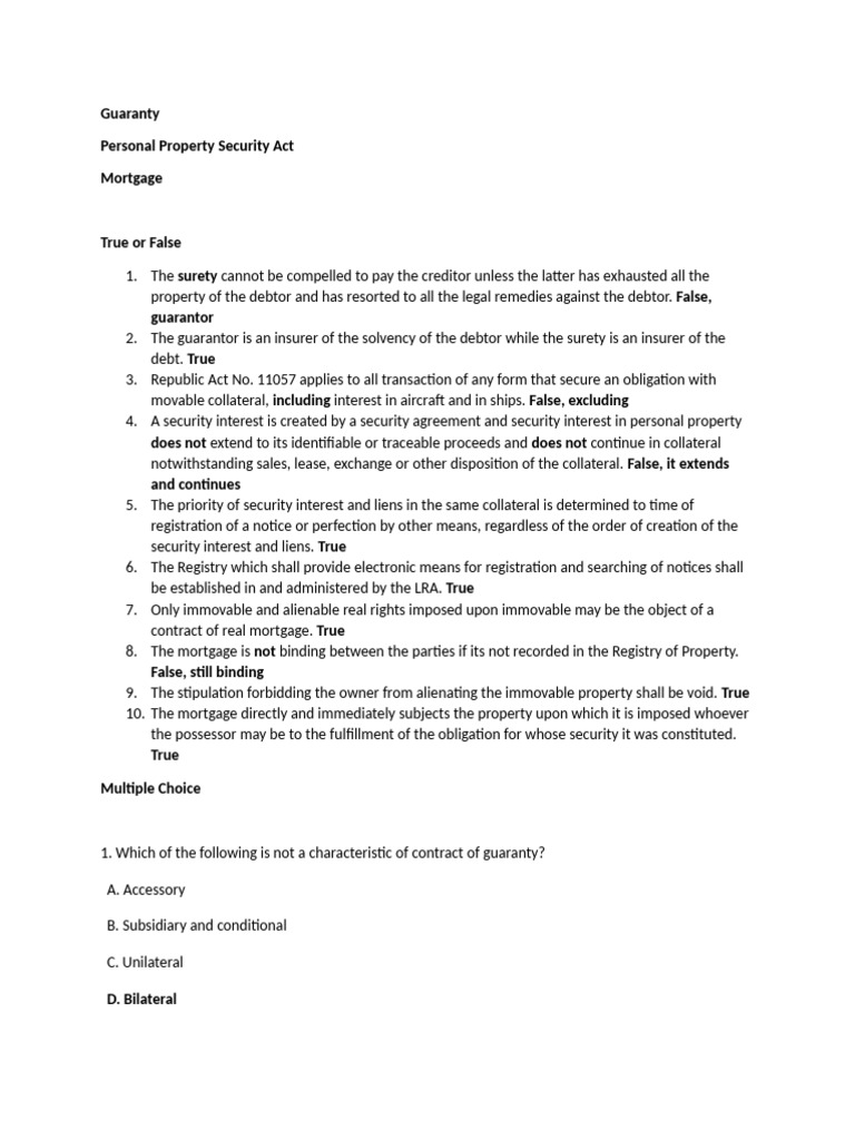 Rflib quiz3 pdf guarantee security interest