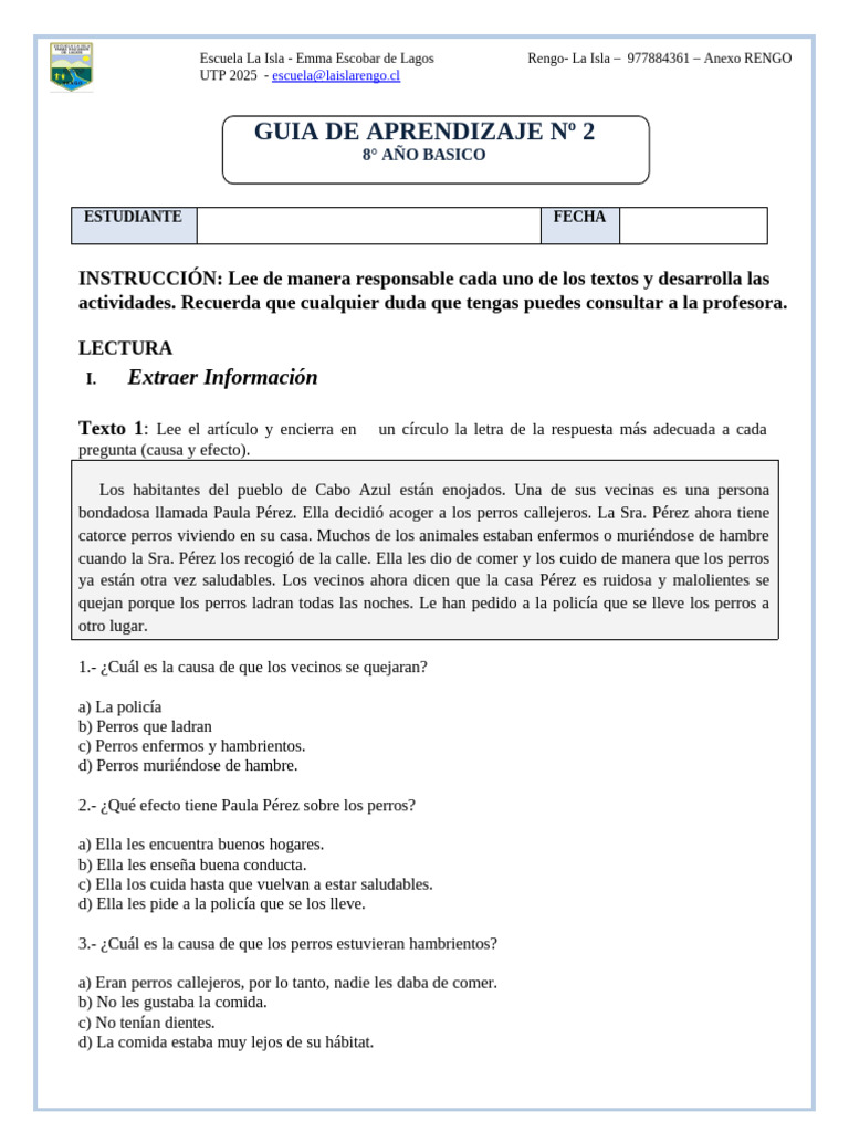 Actividades de Lectura y Vocabulario 8° Básico | PDF | Seda