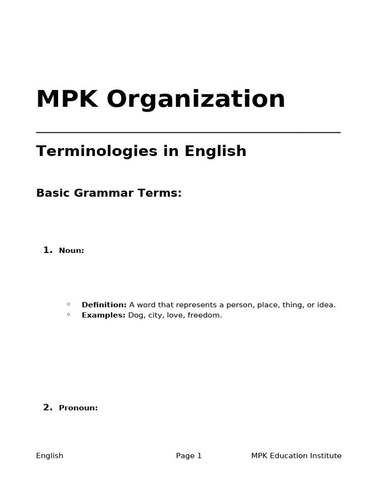English Terminology Overview | PDF | Noun | Sentence (Linguistics)