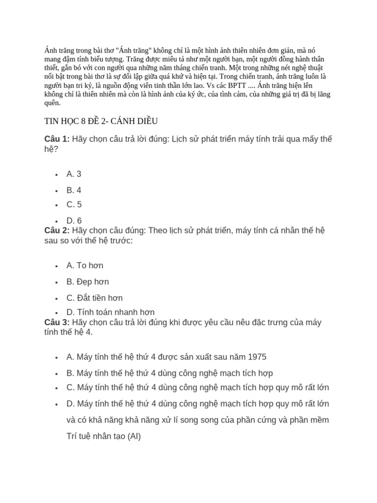 TIN CUỐI KÌ 1 | PDF