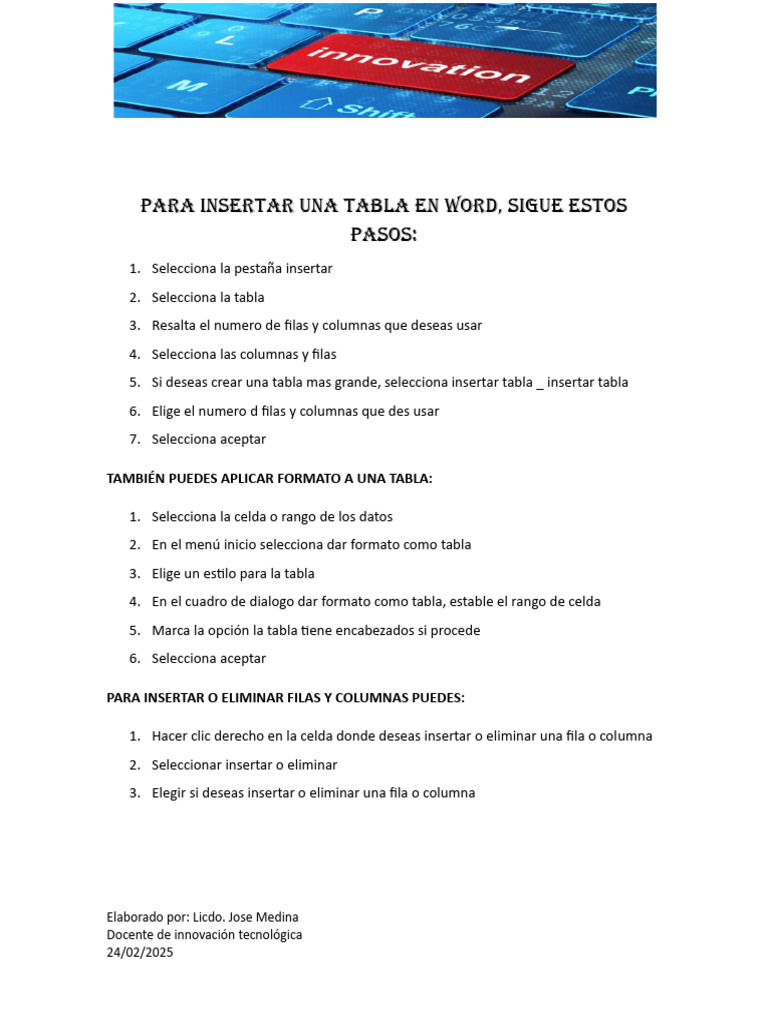 Cómo Insertar y Formatear Tablas en Word | PDF