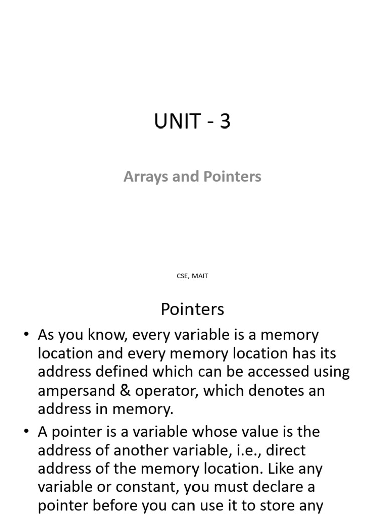 PROGRAMMING in C UNIT-3 notes | PDF | Pointer (Computer Programming ...