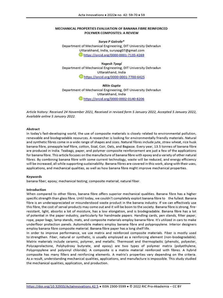 Banana Fiber Reinforced Polymer Composites | PDF | Composite Material ...