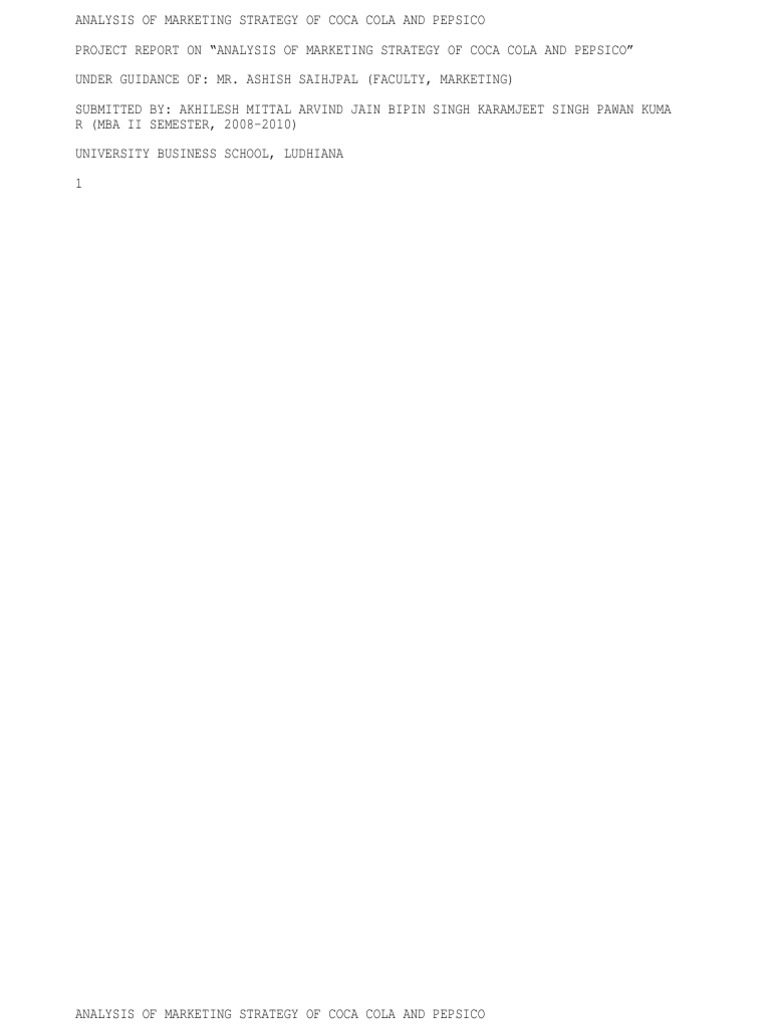 Analysis of Marketing Strategy of Coca Cola and Pepsi | PDF | Pepsi ...