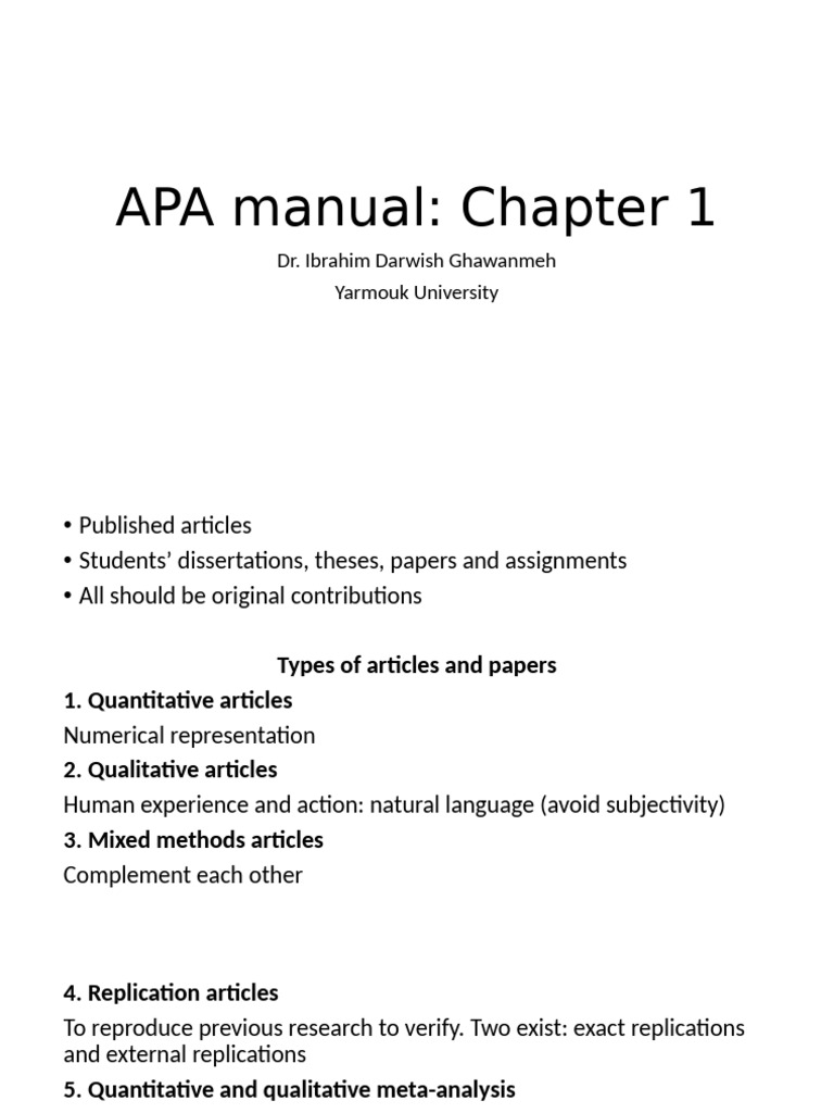 APA Manual Chapter 1 | PDF
