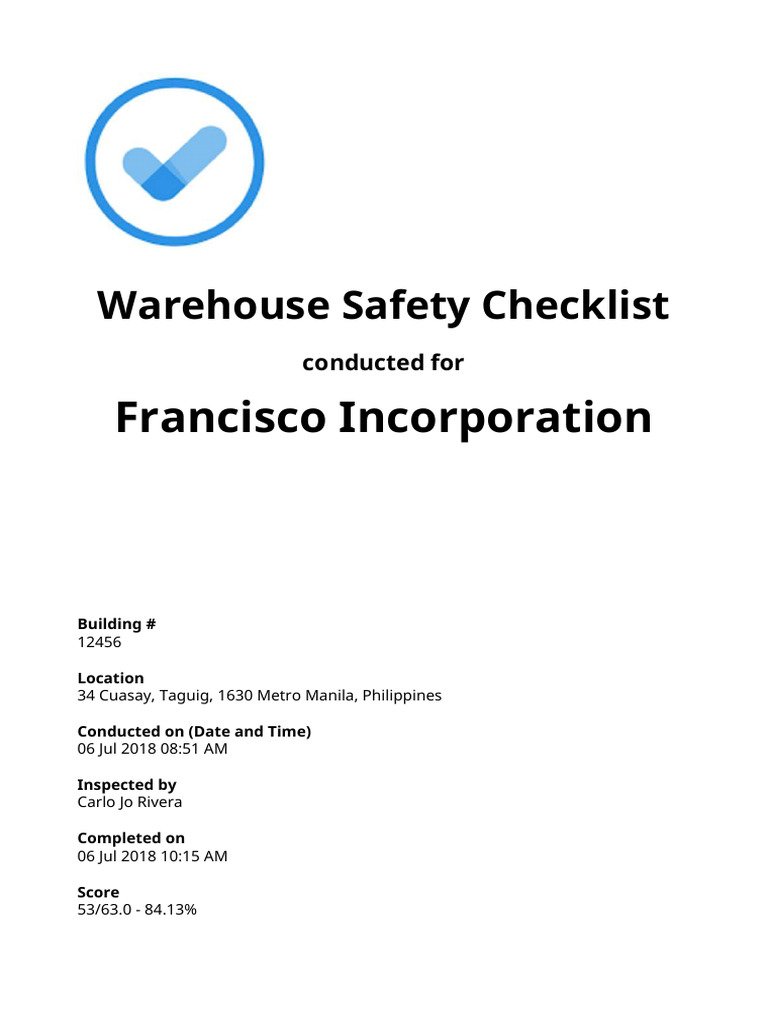 warehouse-safety-checklist-report | PDF | Forklift | Pallet