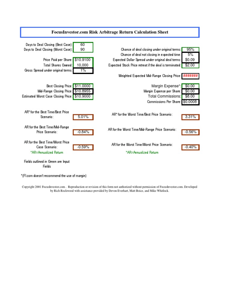 Risk Arbitrage Return Analysis Sheet | PDF